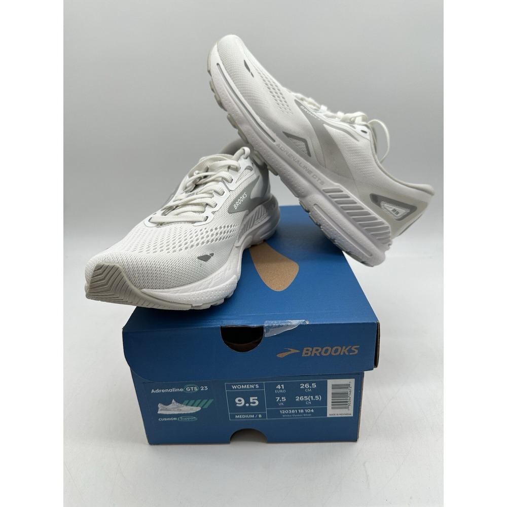Brooks Running Womens Size 9.5 B Adrenaline GTS 23 White/Oyster/Silver